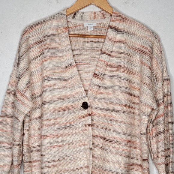 PureJill J. Jill Medium Cream Striped One Button Women's‎ Cardigan Sweater - Picture 3 of 5